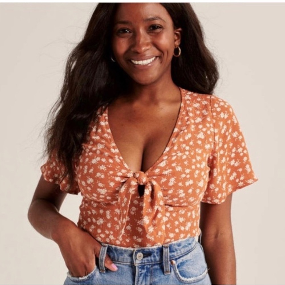 Abercrombie & Fitch Orange Floral Bodysuit L